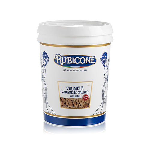 4 KG bucket of Rubicone salted caramel crumble - Crumble Caramello Salato - on a white background