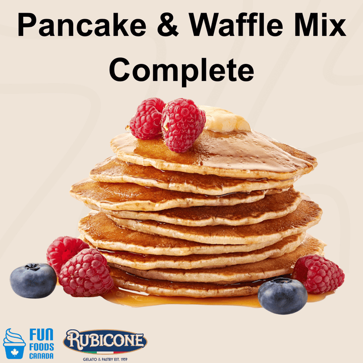 Rubicone Pancake & Waffle Mix Complete for preparing golden, fluffy pancakes and waffles with a convenient complete formula.
