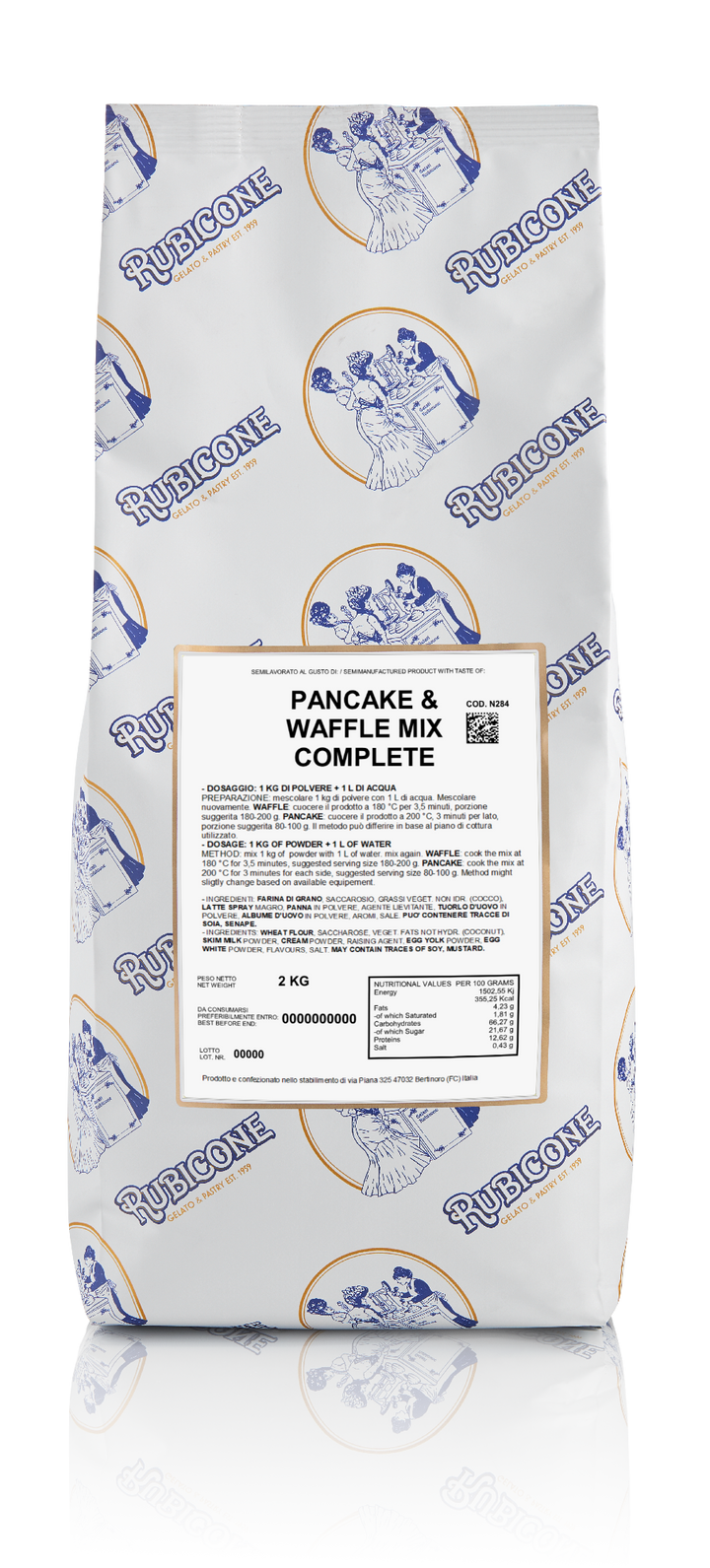 2 KG bag of Rubicone Complete Pancake and Waffle Mix on a white background