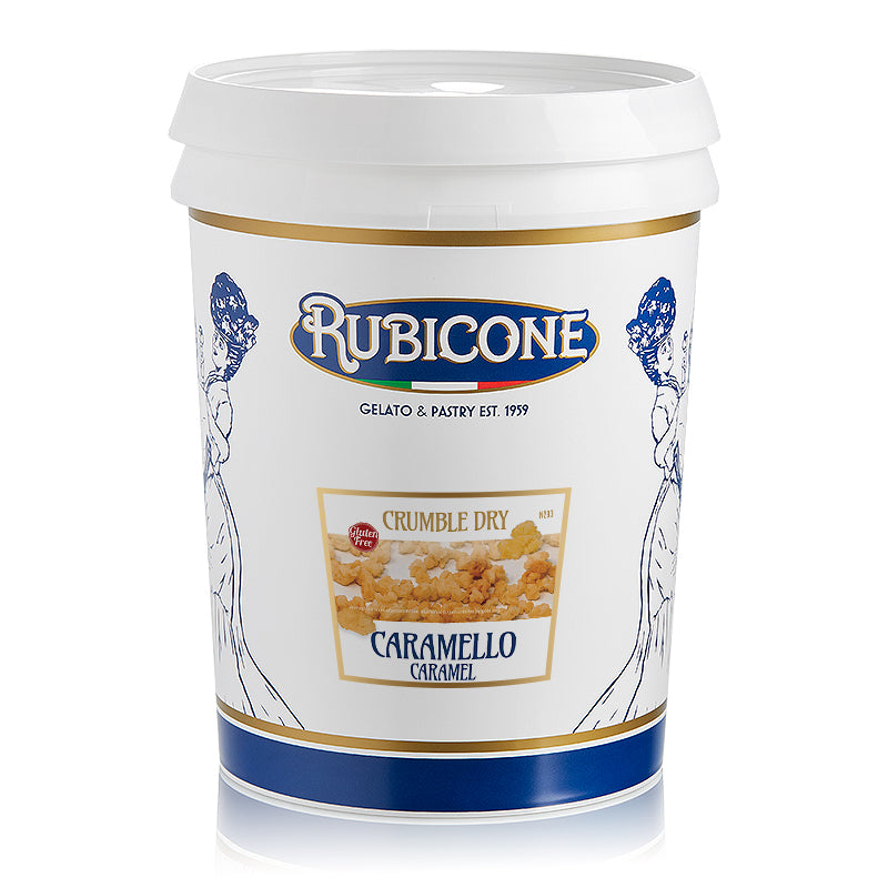 Rubicone Caramel Dry Crumble - 3 KG Container on a white background