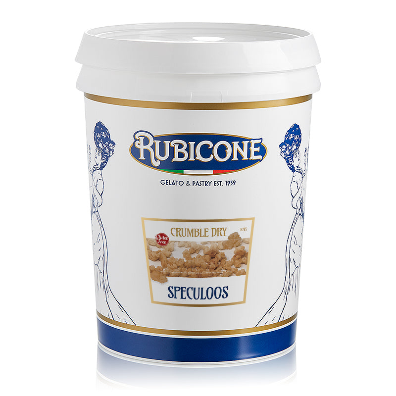 3 KG container of Rubicone Crumble Dry Speculoos (Cookie Butter) on a white background
