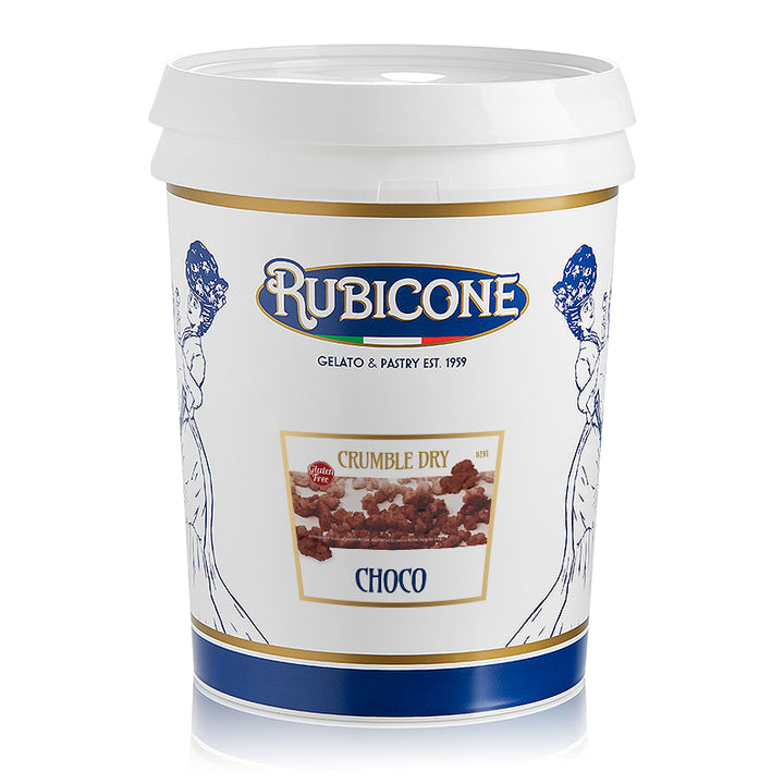 Rubicone chocolate crumble dry product container on a white background