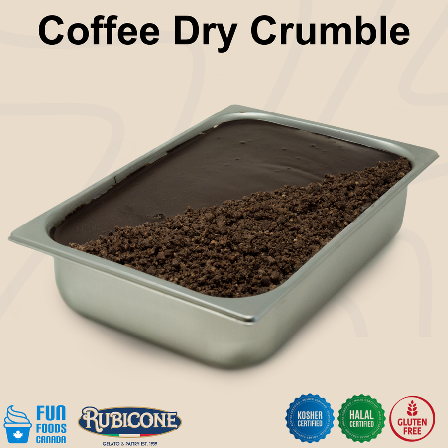 Coffee dry crumble in a wide stainless steel pan 
