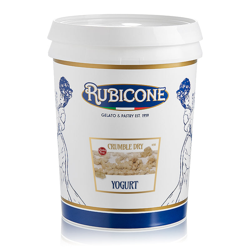 3 KG container of Rubicone Crumble Dry Yogurt on a white background