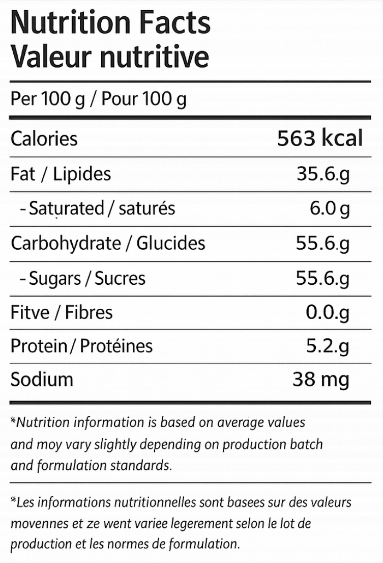 Nutrition facts label for N343 Mango Cremino