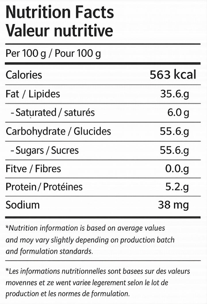 Nutrition facts label for N343 Mango Cremino