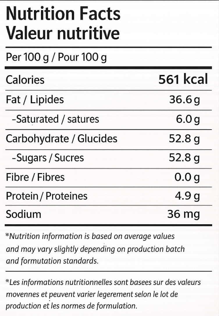 N362 nutrition facts label for cremino matcha