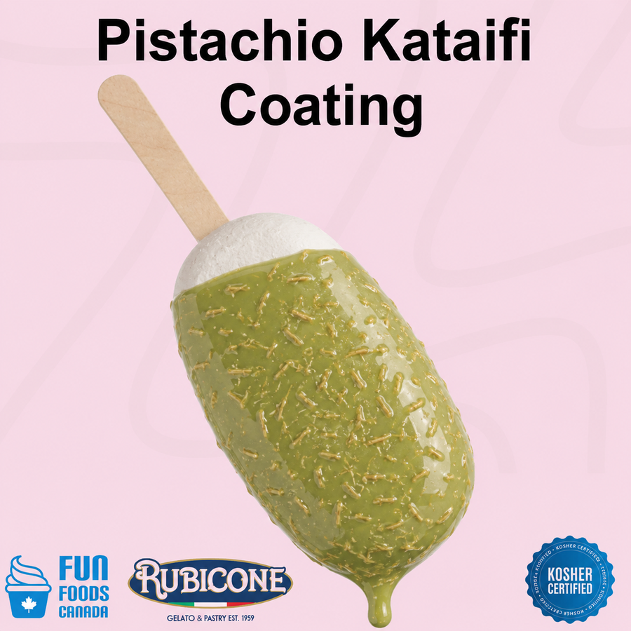 Rubicone Pistachio Kataifi Coating for gelato bars and frozen desserts, featuring pistachio and kataifi – kosher certified.
