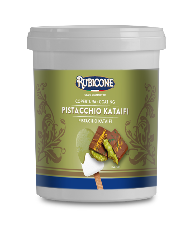 Rubicone pistachio kataifi coating container on a white background