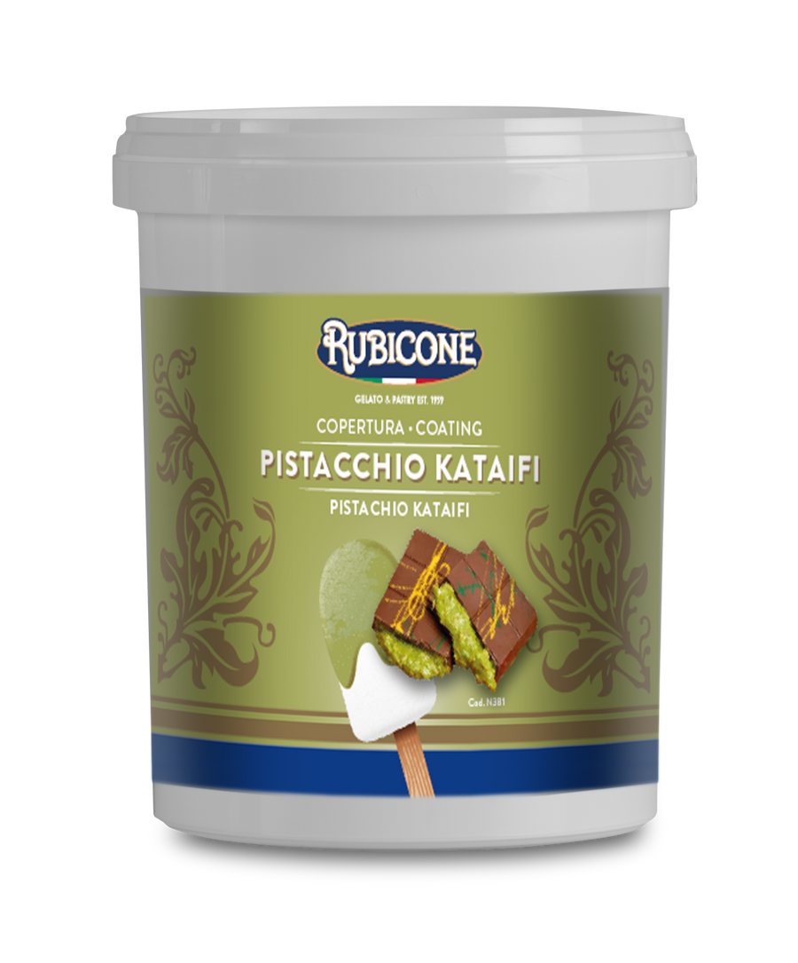 Rubicone pistachio kataifi coating container on a white background