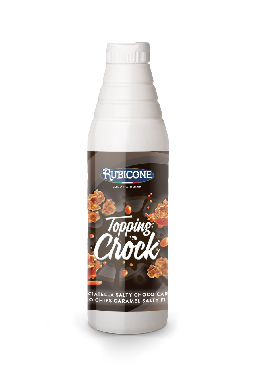 0.85 KG bottle of Stracciatella Salty Choco Chips Caramel Salty Flakes on a white background