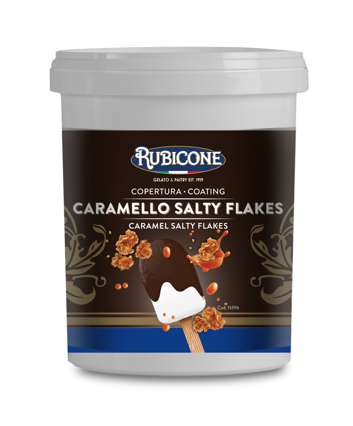 Rubicone Caramel Salty Flakes Cone Dip Coating - 1.5 KG Bucket on a white background