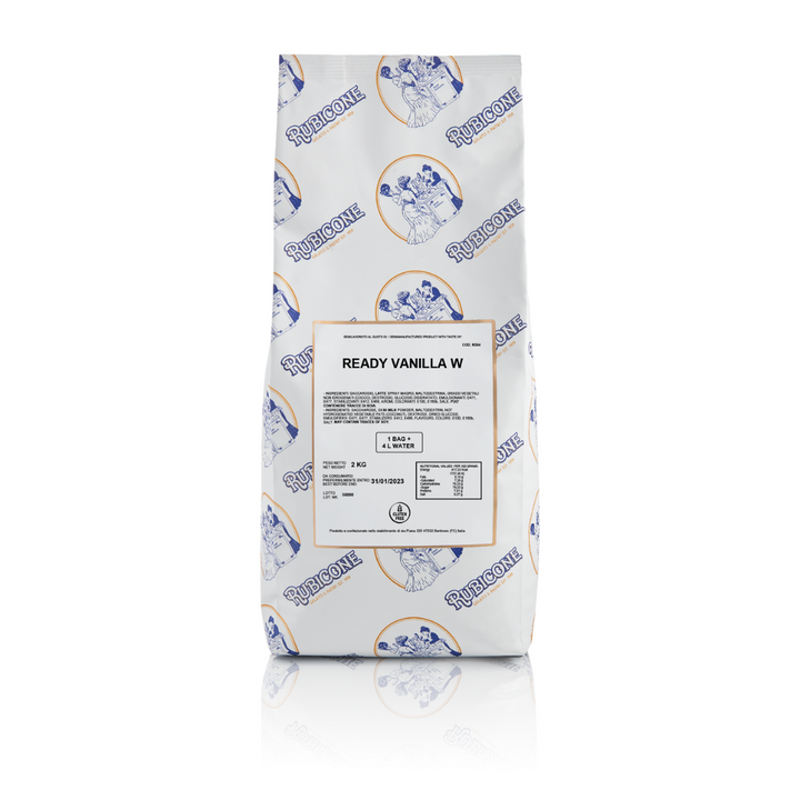 Vanilla Ready Creamy Base for Soft Serve and Gelato - 2 KG bag on a white background by Rubicone Canada
