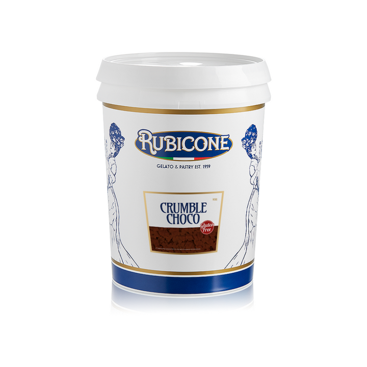 4 KG bucket of Rubicone Crumble Choco on a white background