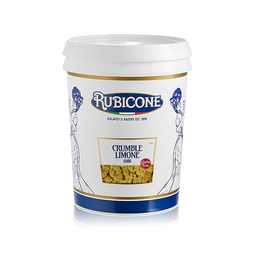 4 KG bucket of Rubicone Lemon Crumble (Crumble Limone) on a white background
