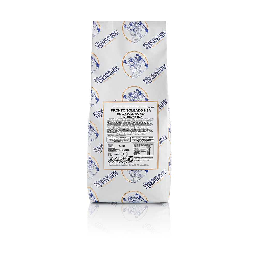 1.1 KG bag of Rubicone Ready Soleado NSA on a white background - Ready base for gelato and soft serve - no sugar added 