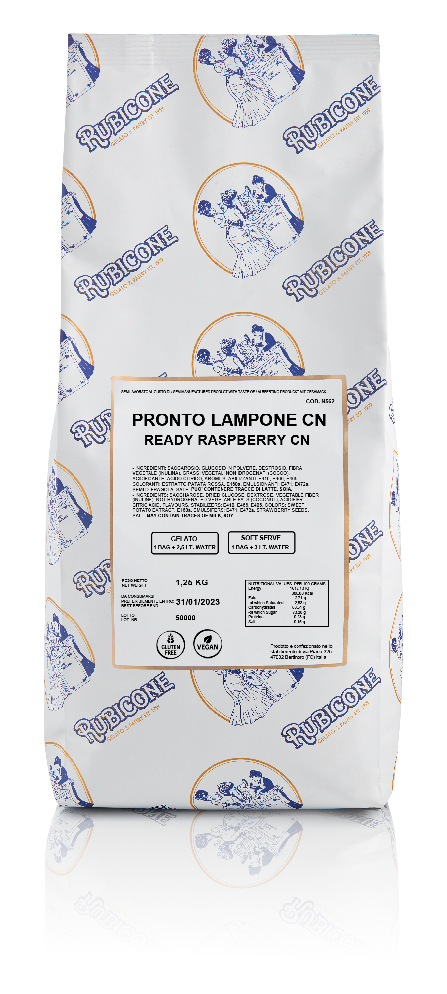 Rubicone Ready Raspberry CN 1.25 KG Bag - Pronto Lampone CN on a white background - Canadian distributor of Rubicone
