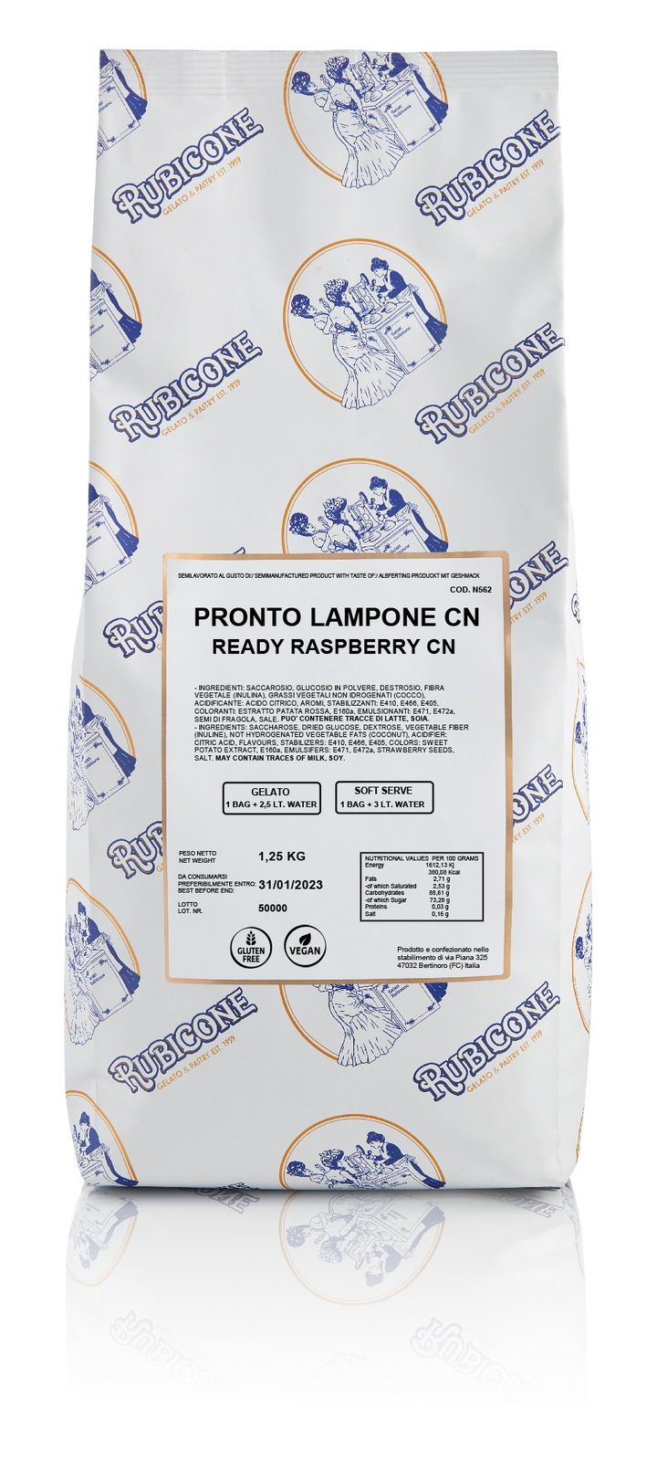 Rubicone Ready Raspberry CN 1.25 KG Bag - Pronto Lampone CN on a white background - Canadian distributor of Rubicone
