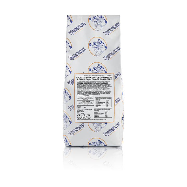 Ginger Lemon Sugarfree Ready Base for Gelato and Soft Serve - 1.1 KG bag on a white background by Rubicone Canada