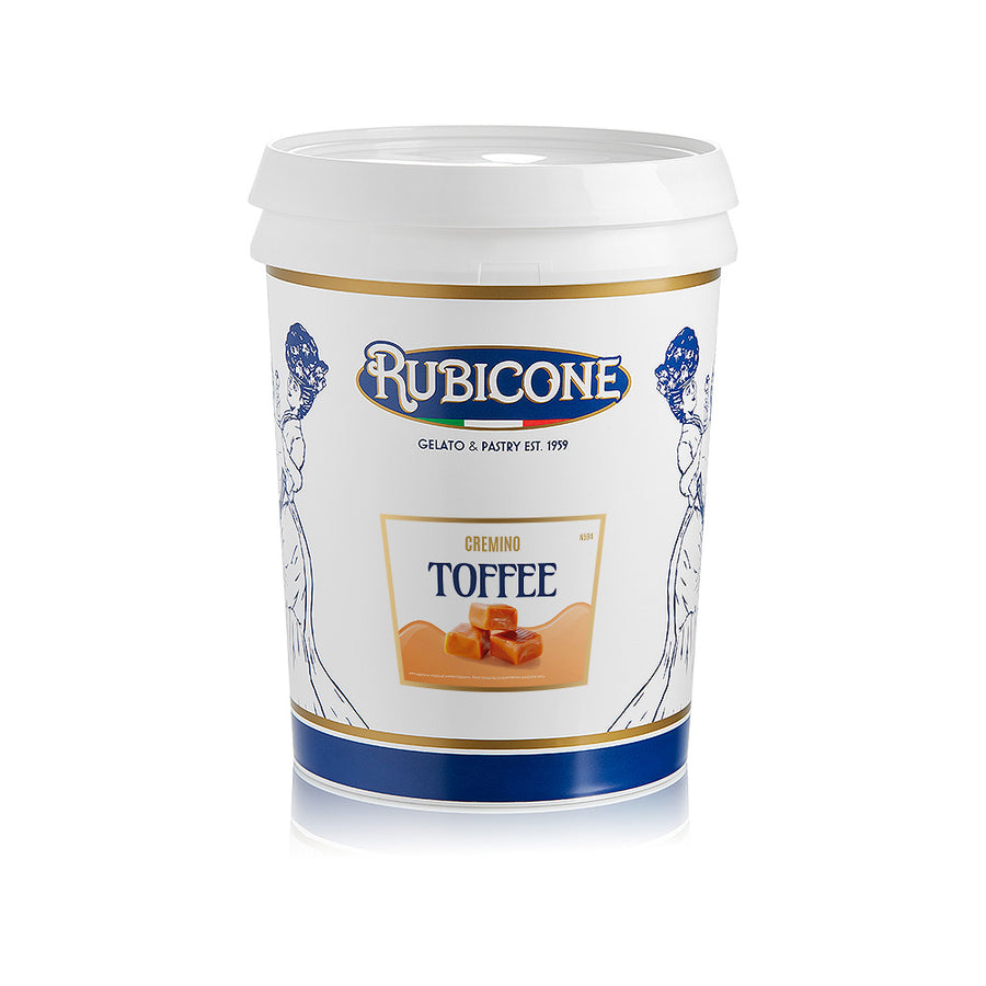 5 KG bucket of Rubicone Cremino Toffee on a white background