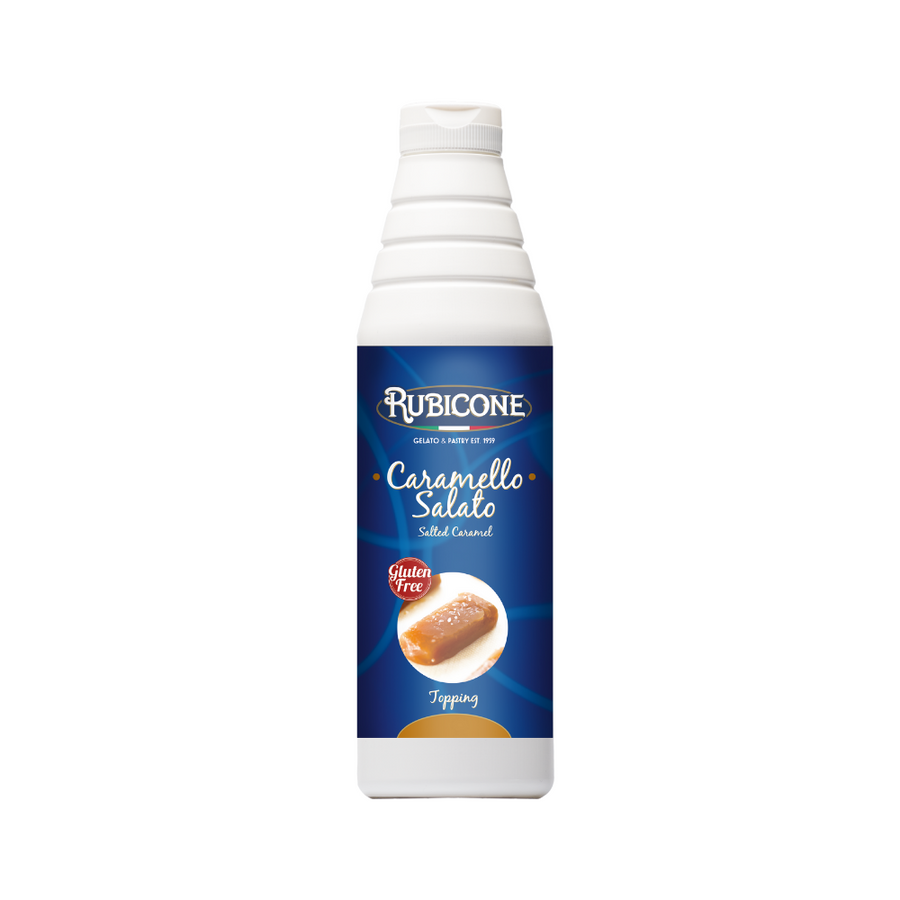 Rubicone Salted Caramel Topping in a 1 KG bottle on a white background