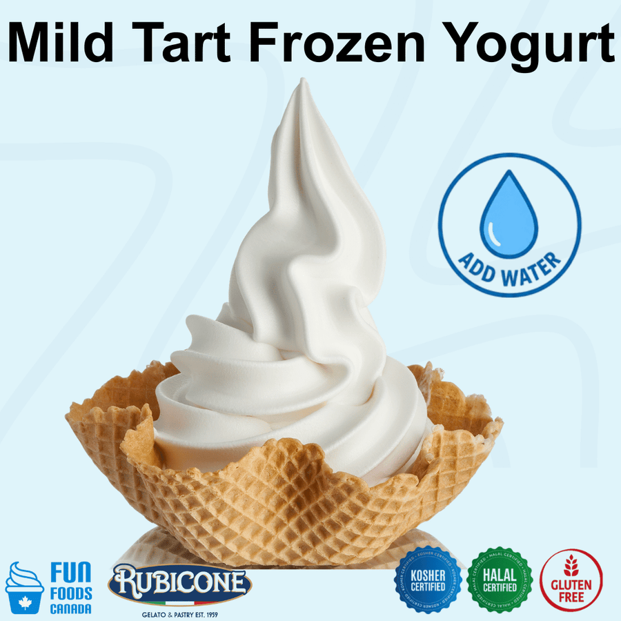 Rubicone Mild Tart Frozen Yogurt Mix, a convenient add-water powder mix for preparing smooth and creamy frozen yogurt with a mild, refreshing tart flavour, ideal for soft serve and frozen yogurt machines. Kosher, Halal and Gluten Free.

