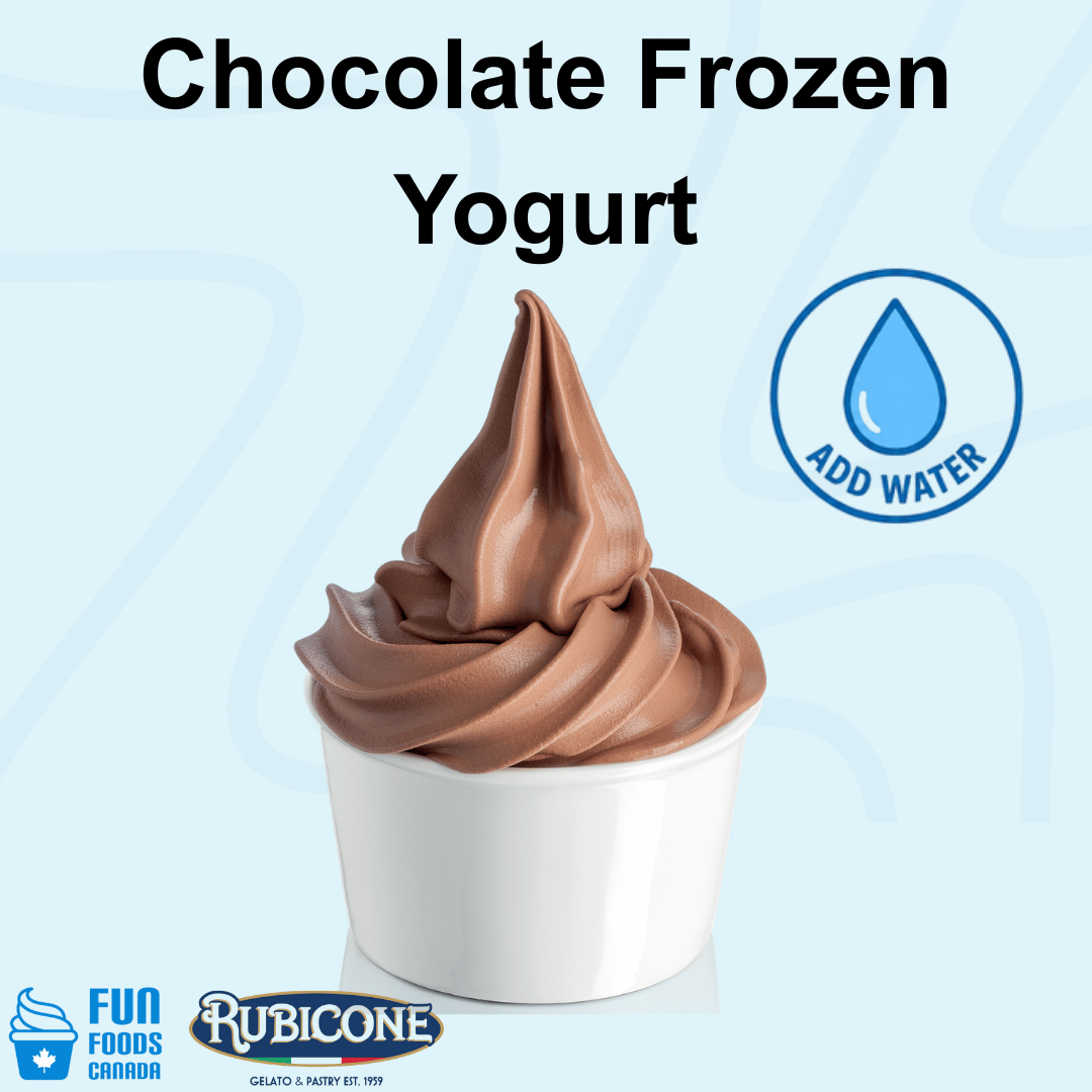Rubicone Chocolate Frozen Yogurt Mix, a convenient add-water powder mix for preparing smooth and creamy chocolate frozen yogurt with a rich cocoa flavour, ideal for soft serve and frozen yogurt machines.
