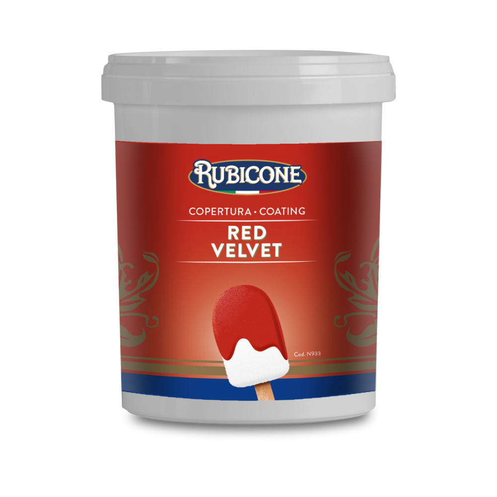 Rubicone Red Velvet Cone Dip Coating - 1.5 KG Bucket on a white background 
