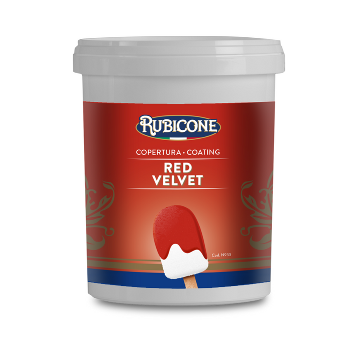 Rubicone Red Velvet Cone Dip Coating - 1.5 KG Bucket on a white background 