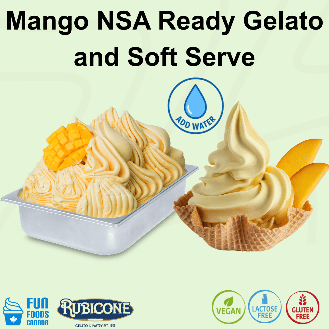 Rubicone Mango NSA Ready – no-sugar-added mango add-water mix for commercial gelato and soft serve in Canada. Vegan, lactose-free and gluten-free.
