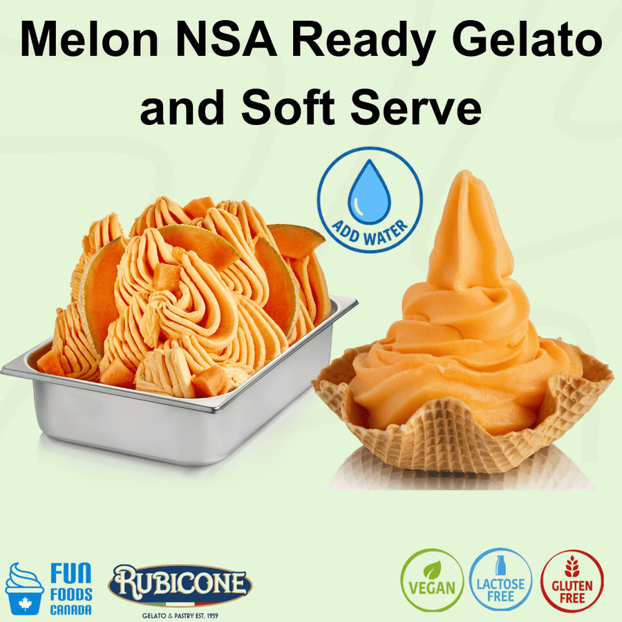 Rubicone Melon NSA Ready – no-sugar-added melon add-water mix for commercial gelato and soft serve in Canada. Vegan, lactose-free and gluten-free.
