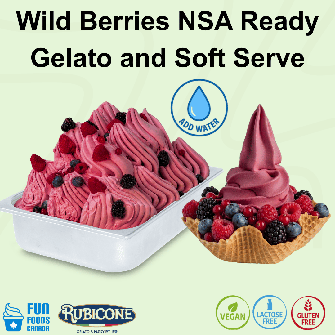 Rubicone Wild Berries NSA – no-sugar-added wild berry mix with water for commercial gelato and soft serve in Canada. Vegan, lactose-free and gluten-free.

