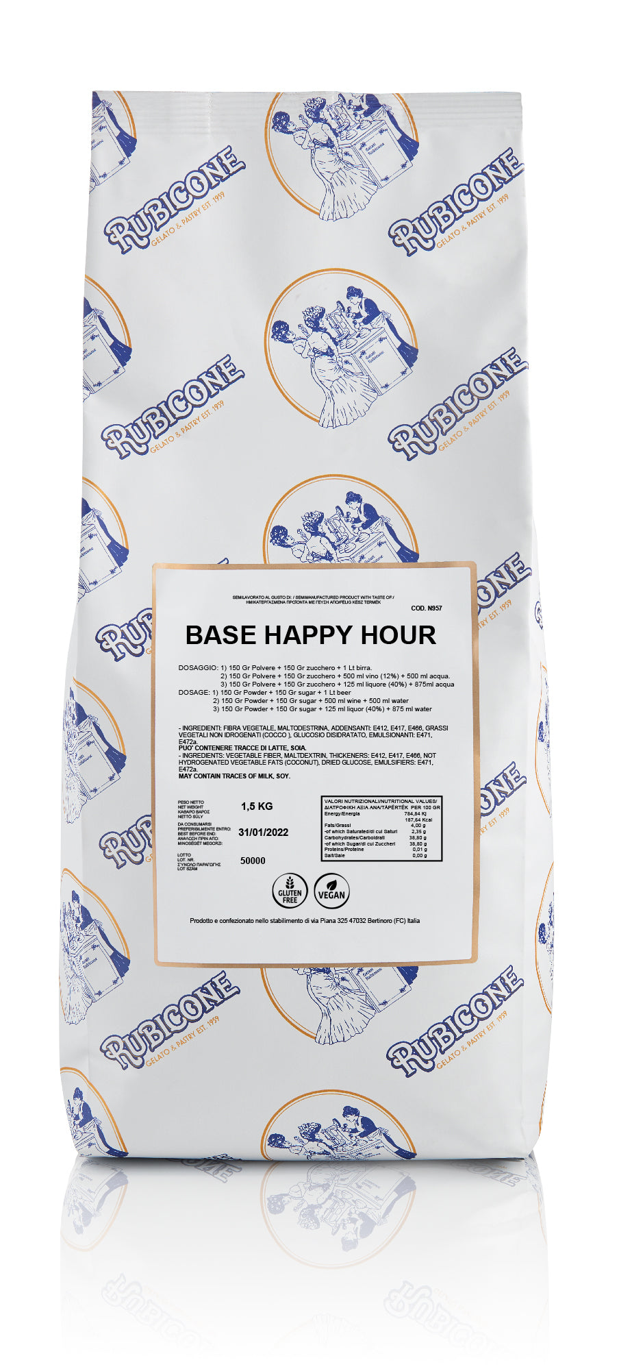 1.5 KG bag of Rubicone Base Happy Hour - Base for alcoholic gelato - on a white background