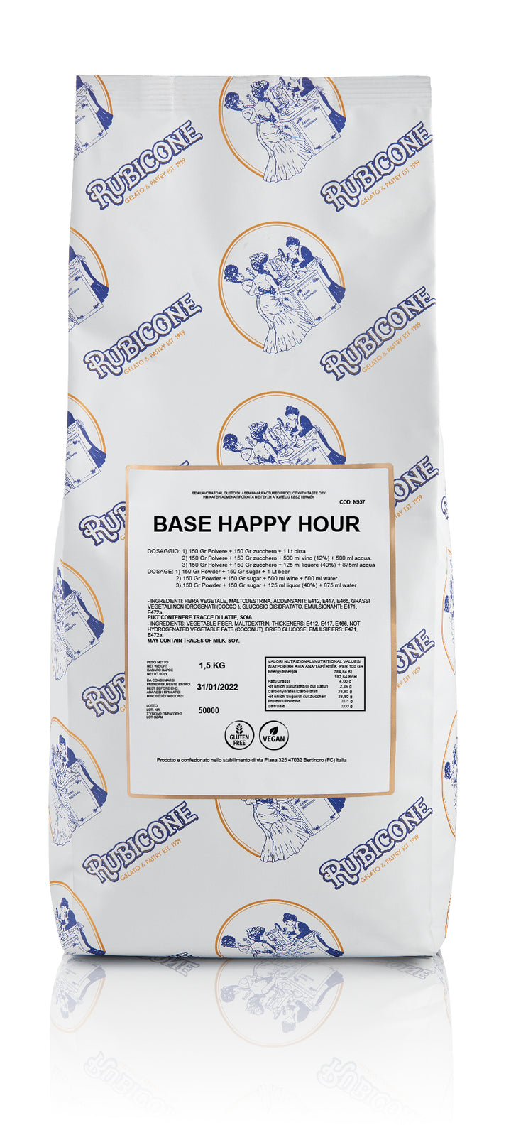 1.5 KG bag of Rubicone Base Happy Hour - Base for alcoholic gelato - on a white background
