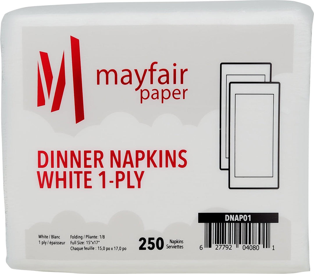 Mayfair - 1 Ply Dinner Napkins 1/8 Fold - White - DNAP01