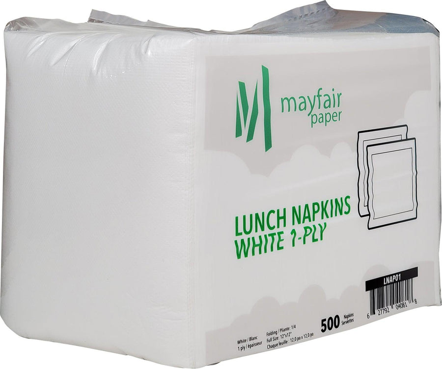 Mayfair - 1 Ply Lunch Napkins 1/4 Fold - White - 12 x 500 count