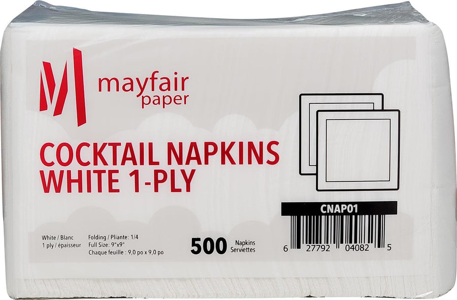 Mayfair - 1 Ply Cocktail Napkins 1/4 Fold - White - 8 x 500 count