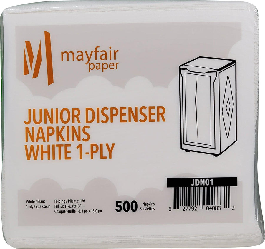 Mayfair - 1 Ply Junior Dispenser Napkins 1/6 Fold - White - 18 x 500 count