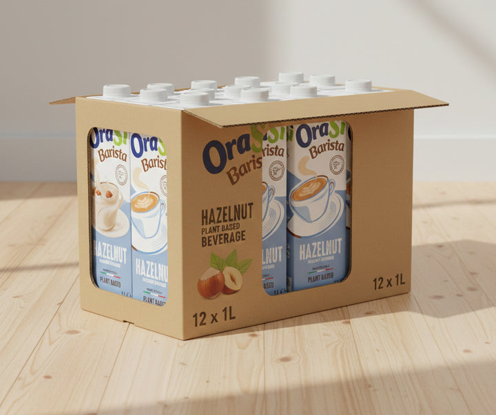 OraSi Barista Hazelnut Beverage Professional - 12 x 1L - Plant-Based Milk Alternatives - Canadian Distribution - Ships Free Within Canada on Orders Above CAD $199