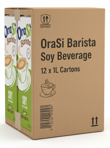 OraSi Barista Soy Beverage Professional - 12 x 1L - Plant-Based Milk Alternatives - Canadian Distribution - Ships Free Within Canada on Orders Above CAD $199