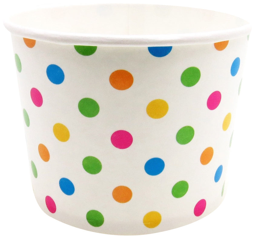 8oz Rainbow Polka Dot Ice Cream Cups (1000/Case)