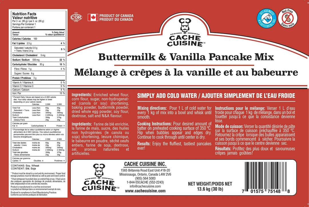 Buttermilk &amp; Vanilla Pancake Mix - 30 lb. BIB (Bag In A Box Format Canada