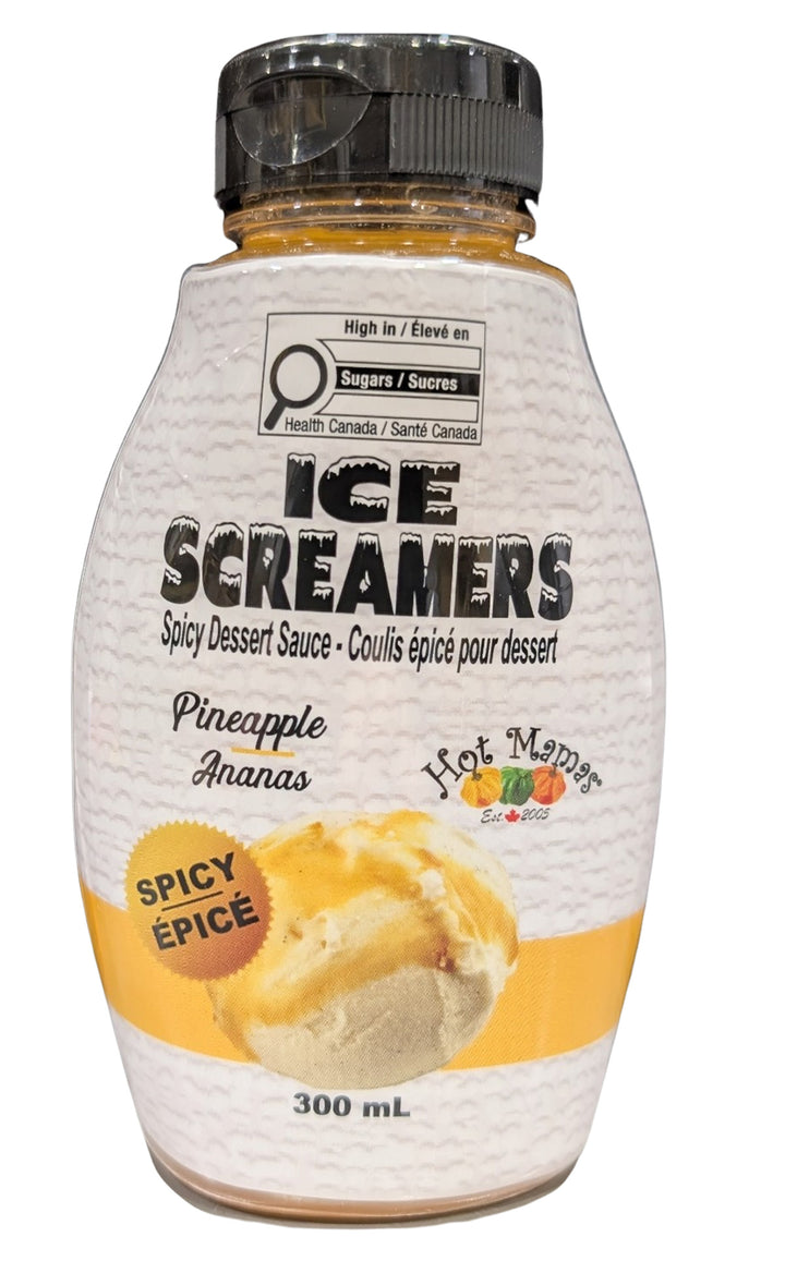 Bottle of Ice Screamer's Pineapple Spicy Dessert Sauce on a white background