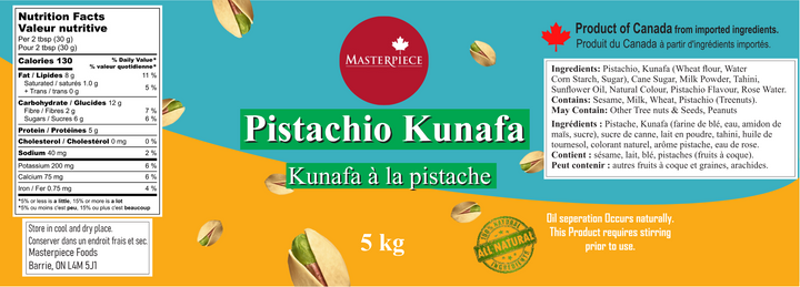 Online Wholesaler Premium Pistachio Kunafa Filling - 5KG Jar - All Natural Kunafa (aka Kanefeh or Kunafeh) - Dubai Chocolate Bar Kunafa Pistachio Filling - 🍁 Made In Canada - Canadian Distributor