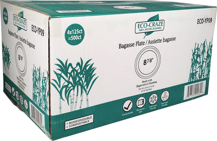 Eco-Craze - 9" Round Bagasse Lunch Plates - 4 x 125 count