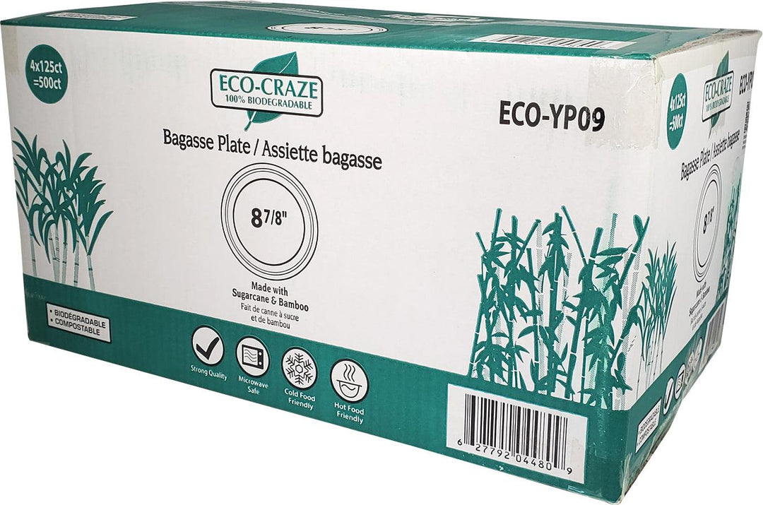 Eco-Craze - 9" Round Bagasse Lunch Plates - 4 x 125 count