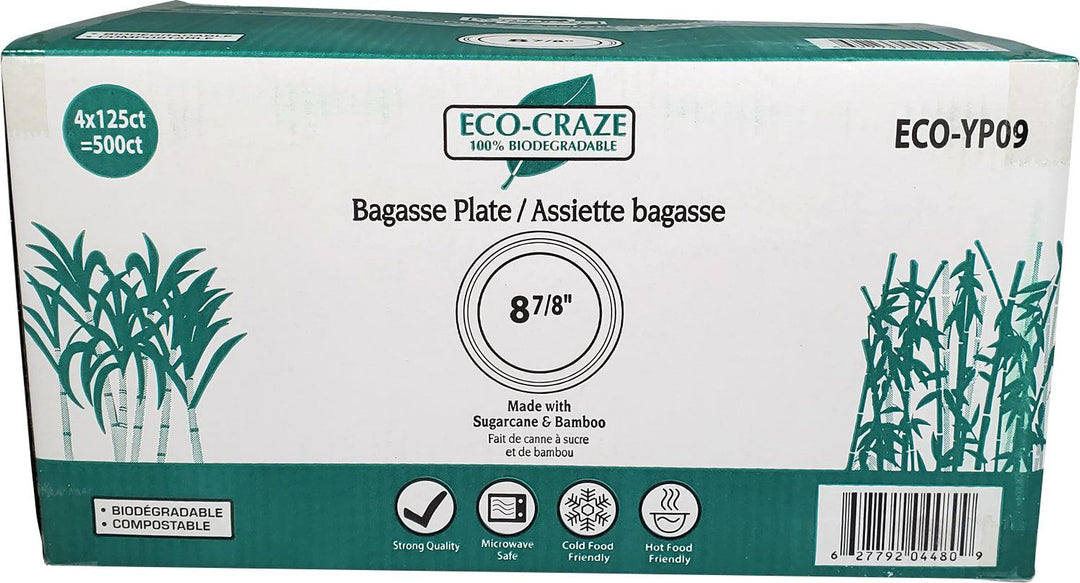 Eco-Craze - 9" Round Bagasse Lunch Plates - 4 x 125 count