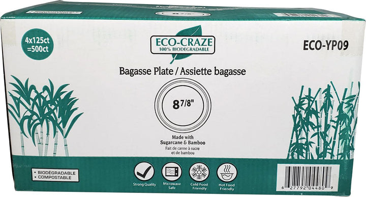Eco-Craze - 9" Round Bagasse Lunch Plates - 4 x 125 count