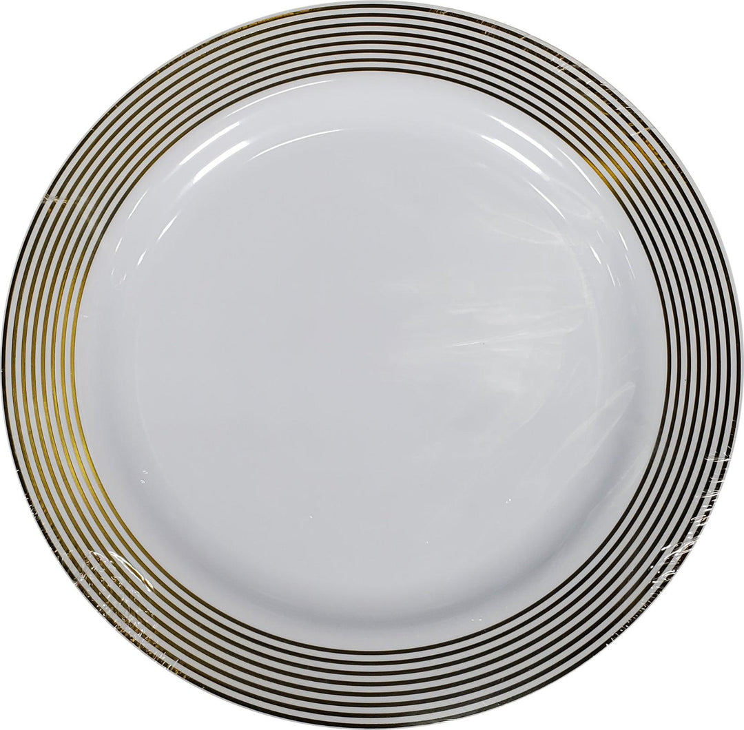 9" Round Plastic Plate - White/Gold - NRP90-2