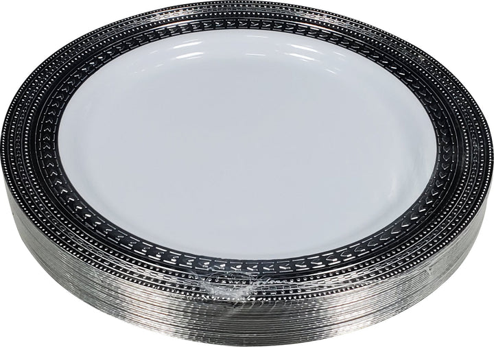 9" Round Plastic Plate - White/Silver - FM90